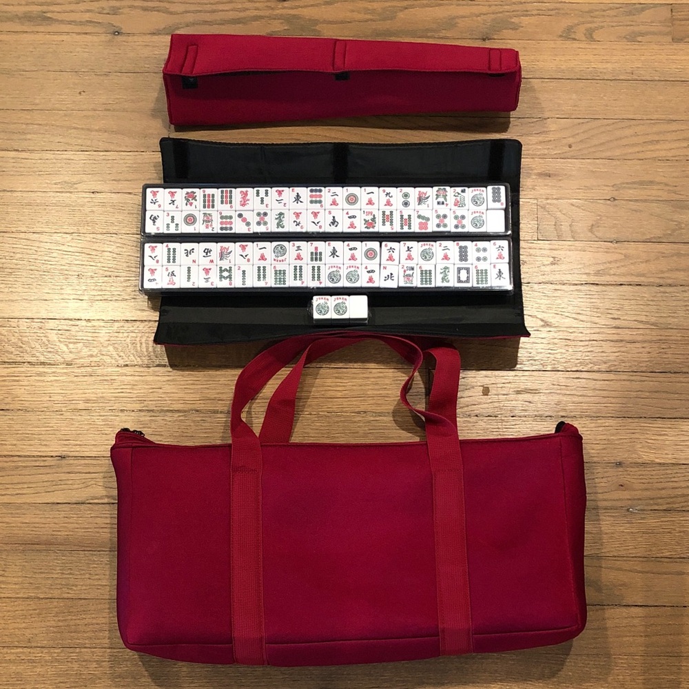 Mahjong Tiles and Red Canvas Travel Tote Bag for Mahjong Set